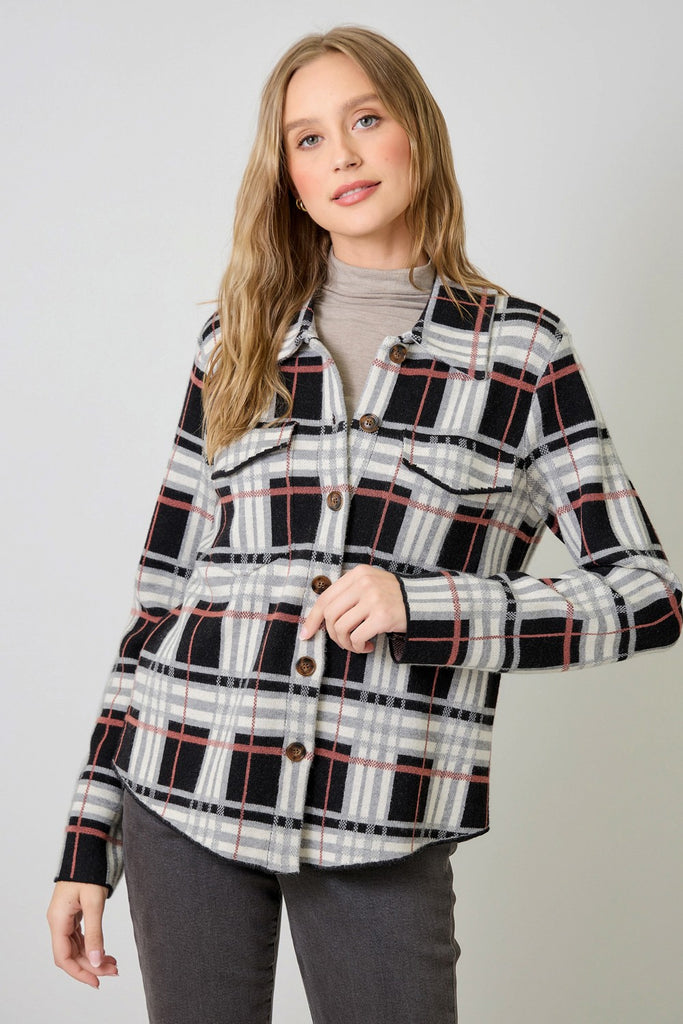 Check Patterned Sweater Jacket