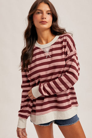 Color Contrast Stripe Oversized Sweatshirt
