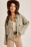 Corduroy Collar Contrast Twill Crop Jacket