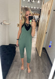 French Terry V Neck Jumpsuit w/Pockets