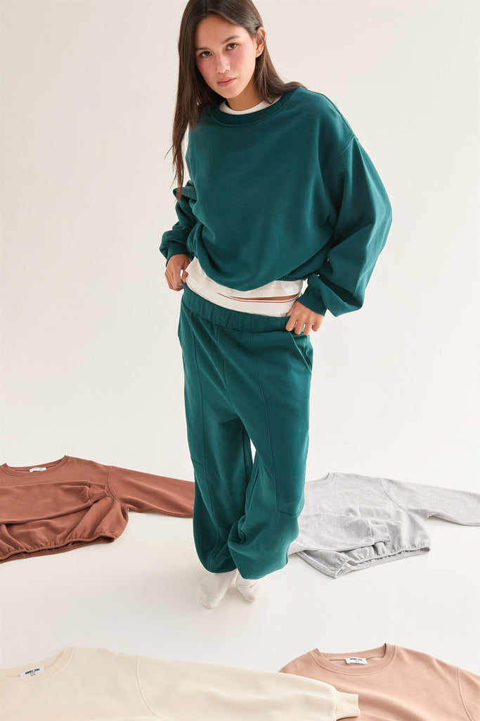 Elastic Hem Cropped Sweatshirt Casual Fit