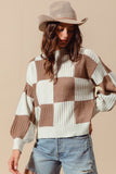 Checkered Plaid Casual Sweater Pullover Top
