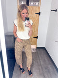 High Rise Crop Barrel Leopard Cuffed Jeans