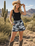 Western Rodeo Smock Elastic Waist Woven Shorts