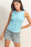 Ribbed Button Front Tank Top