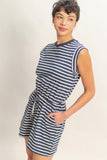Striped Sleeveless Drawstring Romper