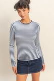 Striped Crew Neck Fitted Long Sleeve Top