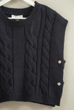 Cable Knit Sleeveless Sweater With Side Buttons