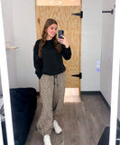Elastic Waist & Ankle Leopard Printed Sweat Pants