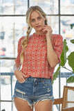 Abstract Smocked Sleeve Blouse