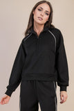 Half Zip Up Piping Detail Knit Casual Top