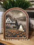 Arch Top Moody Ghost House Framed Art