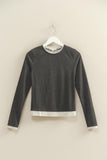 Long Sleeve Contrasting Combined Top