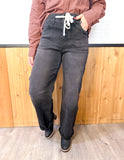 RISEN High Rise Wide Baggy Jeans with Tie Detail
