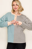 Color Trimmed Half Button Knit Top