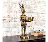 17" Antique Gold Rabbit with Bowl