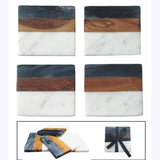 S/4 Wood/marble Coaster Set