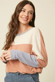 Fleeced Rib Color Block Dolman Sleeve Knit Top