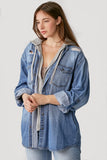Oversized Hooded Zip Up Denim Shirt