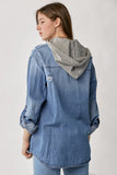 Oversized Hooded Zip Up Denim Shirt