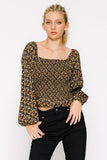Floral Print Long Sleeve Smocked Top