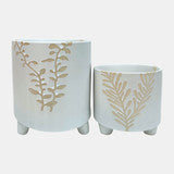 6" or 8" Leaf Footed Planter, White/Gold