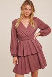 Textured V-neck Smocking Waist Layered Dress