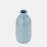 12" Ceramic Plaid Textured Vase, Cameo Blue