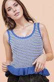 Ruffle Hem Stripe Sleeveless Knit Sweater Top