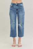 High Waist With Distress Crop Wide Leg Jeans