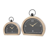 Black Wooden Semicircle Clock with Brown Wooden Frame