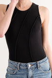 Soft Rib Crew Neck Front Exposed Seam Bodysuit