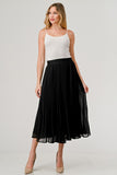 Pleated Maxi Skirt with Lining and Elastic Waistband