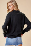 Cabled Textured Half Zip Up Long Sleeve Top