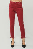 High Rise Crop Skinny Fray Hem Pants