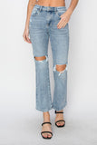 High Rise Ankle Flare Knee Distressed Jeans