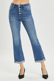 High Rise Button Fly Ankle Straight Leg Jeans