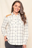 Faux Suede Shoulder And Elbow Patch Button Down Shirt