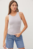 High Round Neck Basic Double Layered Knit Tank