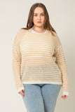 Plus Round Boat Neck Long Sleeve Open Knot Sweater