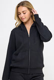 Fleece Relax Fit Zip Up Hoodie with Thumbholes