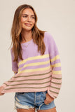 Round Neck Color Block Striped Knit Sweater