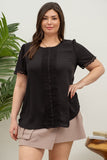 Sleeveless Lace Trim Pleated Top