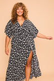 Deep V Neck Dolman Short Sleeve Maxi Dress