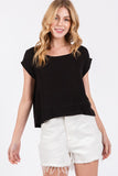 Woven Boxy Top with Extended Sleeve