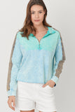Color Blocked Terry Half Zip Pullover