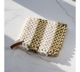 Ivory/sage Stripe Knit Pot Holder