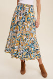 Printed Waist Tie Tiered Maxi Skirt