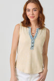 Washed Thermal Sleeveless Henley Top