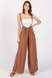 Washed Rayon Crosshatch Suspender Style Jumpsuit
